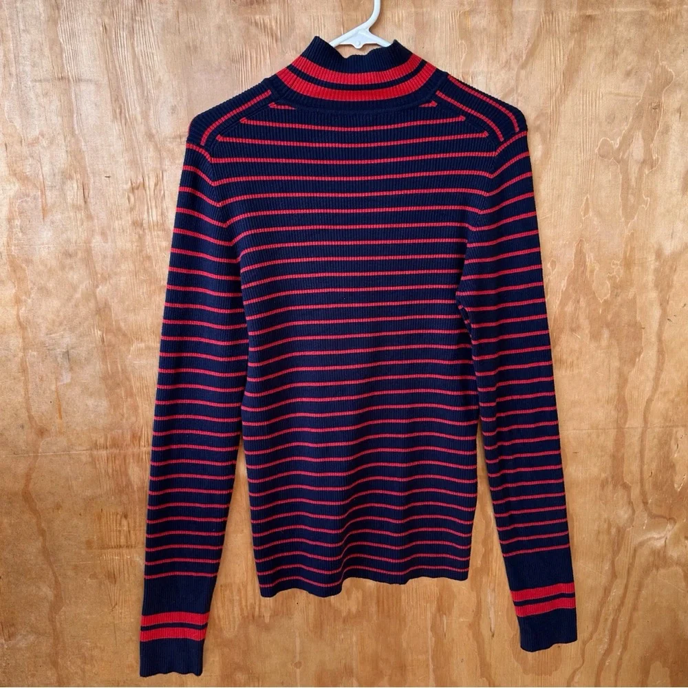 Marine Layer x Lost & Found Ski Ribbed Turtleneck Red Blue Long Striped Sweater - Picture 8 of 8